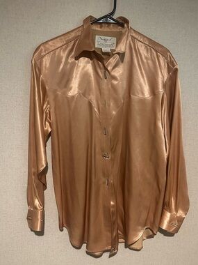 Longhorn by Niver Western Wear Small Vintage Gold Satin Western Dress Shirt